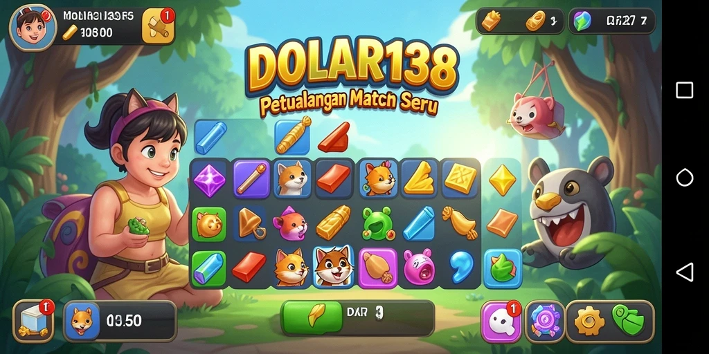 Tampilan gameplay seru dalam permainan Match-3 DOLAR138.