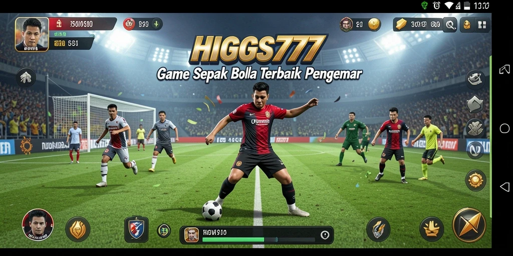 Tampilan gameplay mendebarkan dalam HIGGS777 dengan aksi sepak bola intens.