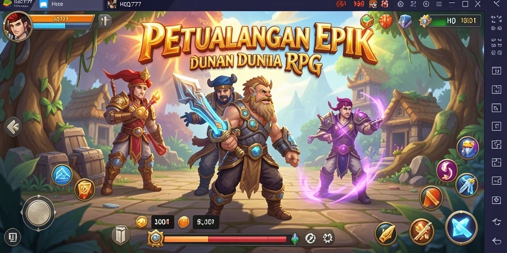 Tampilan gameplay HQ777 yang menakjubkan dalam petualangan RPG.