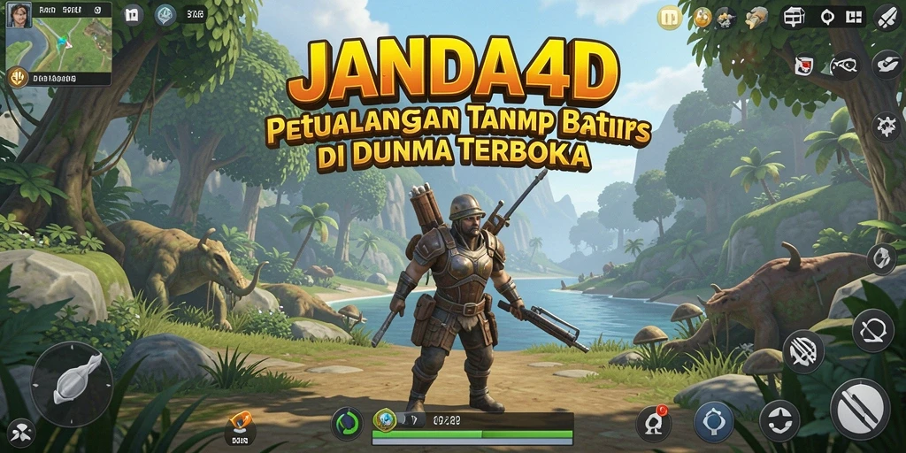 Tangkapan layar dari gameplay JANDA4D yang menampilkan pemandangan indah dunia terbuka.