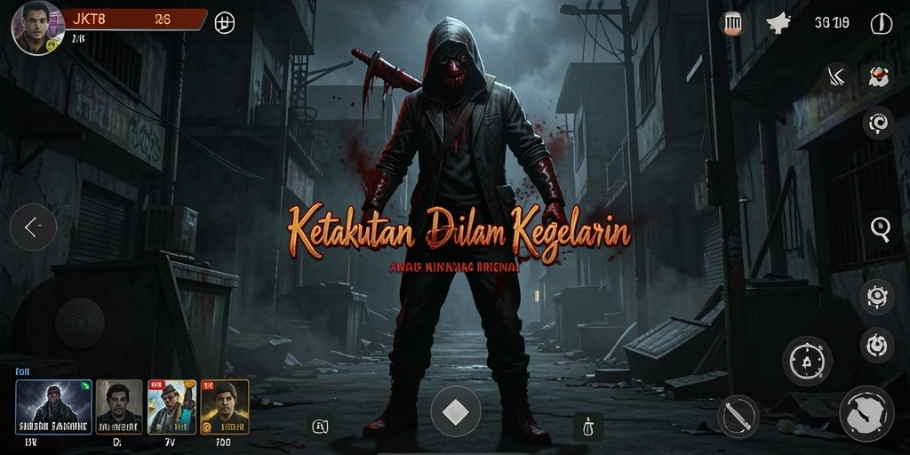 Gameplay <strong>JKT8</strong> yang menakutkan dengan suasana kegelapan yang mendalam.