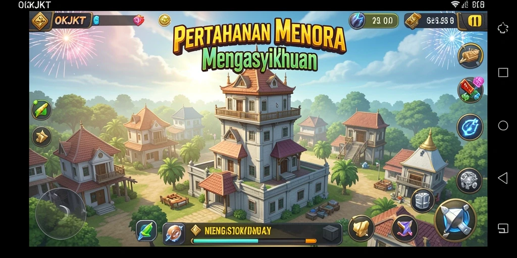 Screenshot gameplay OKJKT menunjukkan momen intense pertahanan menara.