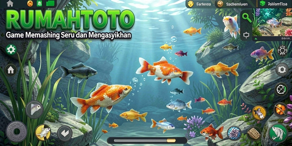 Screenshot gameplay RUMAHTOTO menampilkan aksi memancing yang mendebarkan.