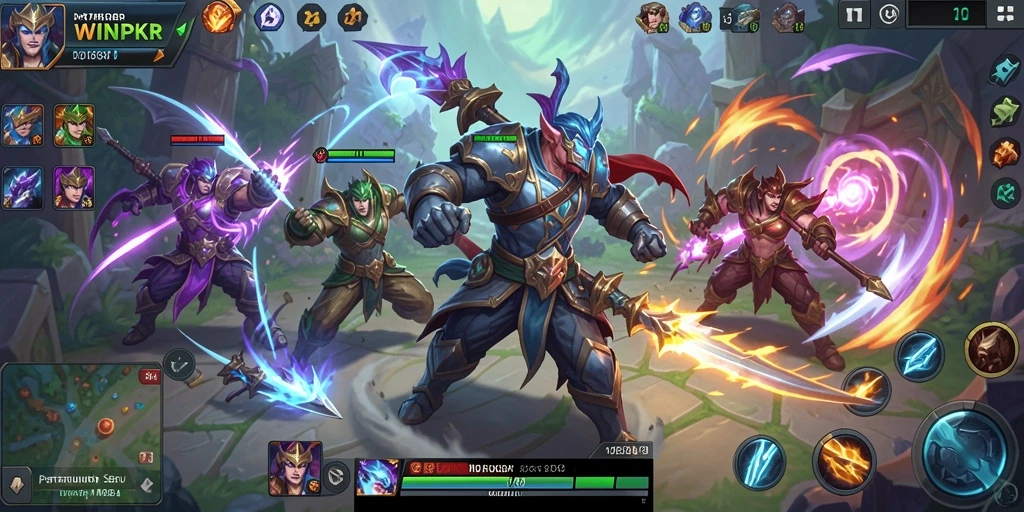 Screenshot gameplay epic dari WINPKR yang menunjukkan aksi seru dalam pertandingan MOBA.