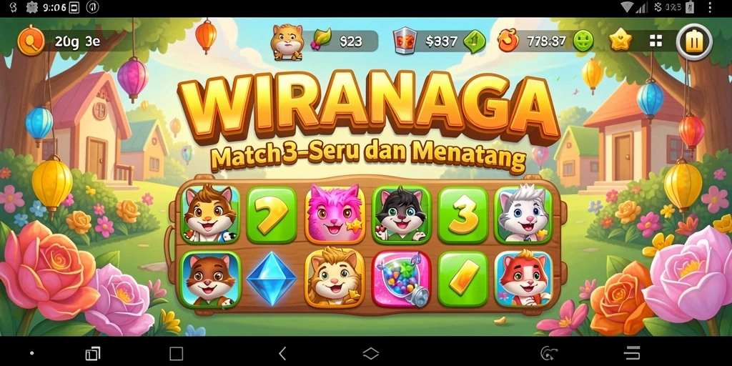 Screenshot gameplay WIRANAGA menampilkan aksi mencocokkan objek seru.