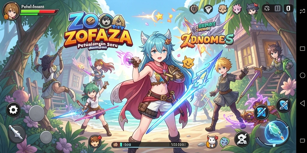 Tampilan gameplay ZOFAZA yang penuh aksi dan warna-warni.